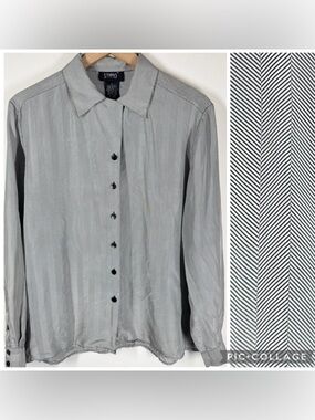 Studio 3000 100% Silk Blouse Button Down Size L Quiet Luxury Office Careerwear